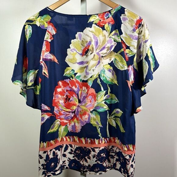 MAEVE ANTHROPOLOGIE Women's Gardenia Floral Silk Blouse Blue Size 4 - Picture 9 of 11